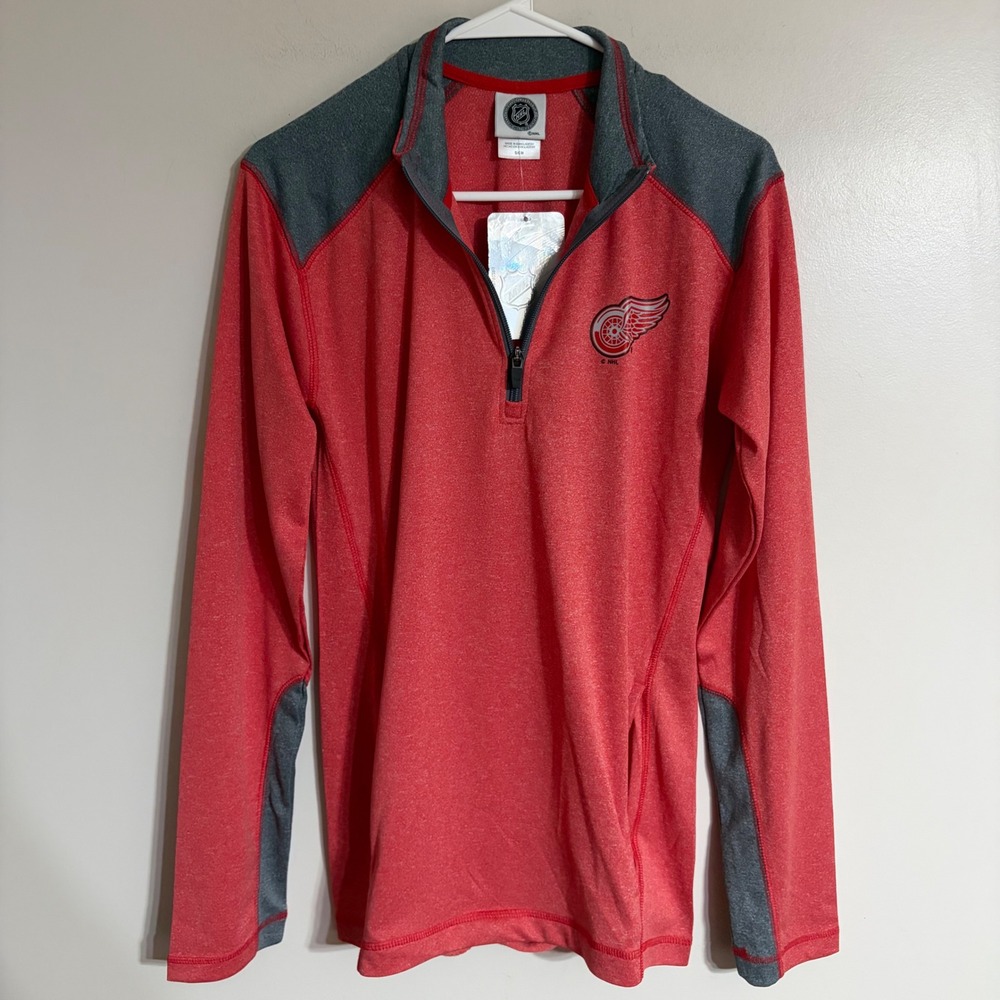 Detroit Red Wings NHL Quarter Zip Pullover Red Grey Small New